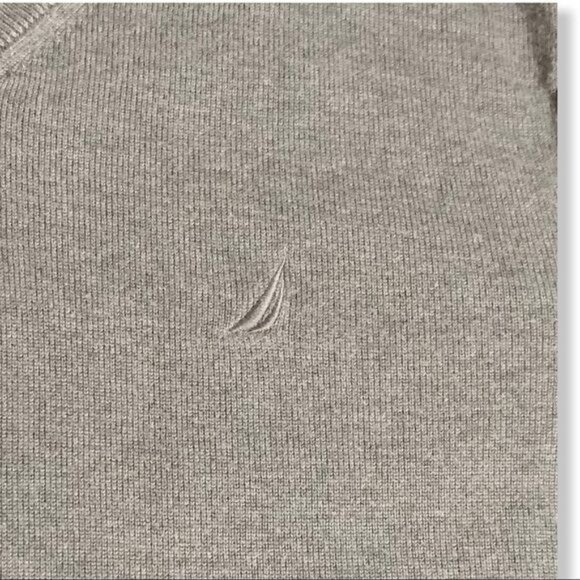 Nautica V-Neck Pullover Sweater Anchor Blue Heather Size Large Logo Stretch Knit - Picture 5 of 10